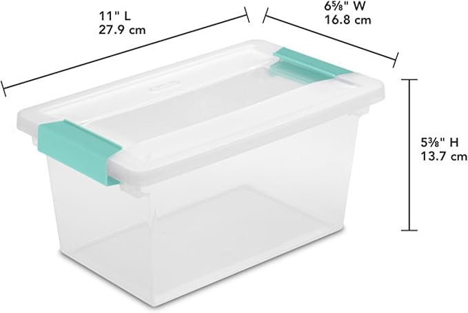 Sterilite Medium Clip Box Stackable Storage Bin with Latching Lid for Home, Office, School, Organize Paper, Notebooks, Crafts, Clear Lid, Base, 1-Pack