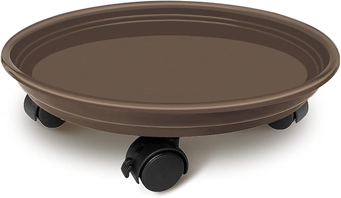 Plant Pallet Caddy with Wheels, Round Flower Pot Mover, Indoor Rolling Planter Dolly on Wheels, Outdoor Planter Trolley Tray Coaster, Brown