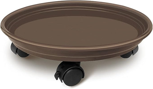 Plant Pallet Caddy with Wheels, Round Flower Pot Mover, Indoor Rolling Planter Dolly on Wheels, Outdoor Planter Trolley Tray Coaster, Brown