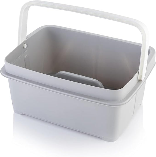 Minky Large Storage Caddy - Easy to Clean Plastic Storage Bin with Foldaway Handle For Cleaning, Crafts, DIY - Great for Pantry, Fridge & Organization - Made in the UK (Light Grey)