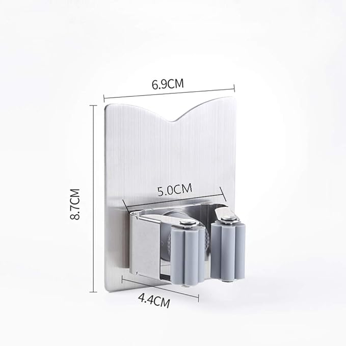 HANZE 2 Pack Mop Broom Holder Racks 304 Stainless Steel Self Adhesive Heavy Duty Wall Mounted Mop Organizer Storage Clip Multi-Used for Garage Kitchen and Bathroom