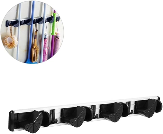 Bathroom Storage Rack Mop Broom Holder Wall Mounted Mop Hanger Space-saving Organizer for Home and Shop