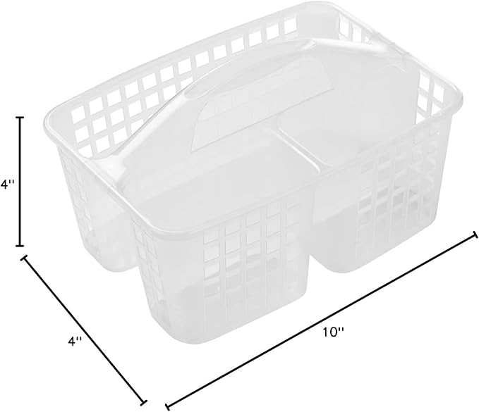 ALINK Plastic Shower Caddy Basket with Compartments, Portable Divided Cleaning Supply Storage Organizer with Handle for College Dorm Bathroom - Clear