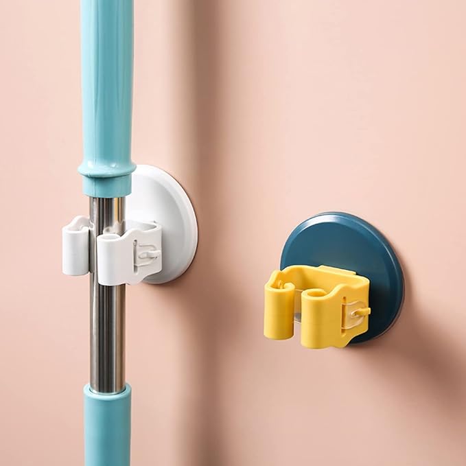 Lurrose 9pcs Mop and Broom Holder Wall-Mounted Clips for Easy Organization No Drilling Required for Kitchen Bathroom and Garage Storage Blue and Yellow