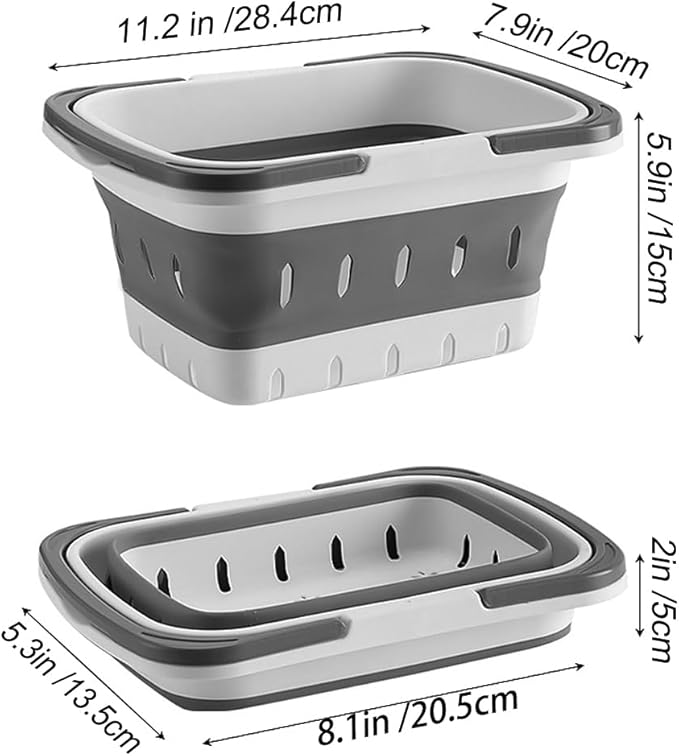 Portable Folding Plastic Bath Caddy with Handle, Perforated, Travel Bathroom Organizer for Bedroom, Bathroom, Shower, Dorm Room, Camping and RV Use (Grey, 2 pack)