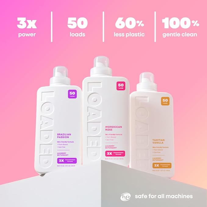 Loaded Laundry Detergent, Luxury Cologne Scented | 50 Loads | Rose Petals & Peony | Skin-Friendly & Plant-Based | Made in USA | 32 oz