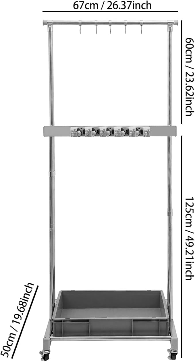 Garden Tool Organizer, 10 Slots with Hooks, Movable Floor-Mounted Mop Rack Floor Standing Cleaning Tool Cart Storage for Garage Organization and Storage, Hold Long-Handled Tool/Rake/Broom (Style 3)