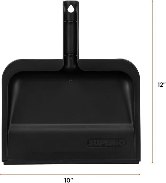 Superio Clip-On Dustpan with Rubber Lip - 10-inch Wide Durable Plastic Dust Pan with Comfort Grip Handle, Black, 3-Pack