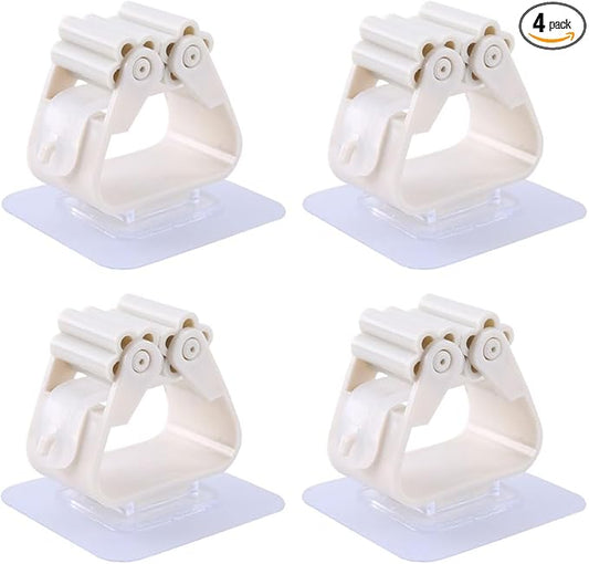 Broom And Mop Holder Clip 4 Pcs Mop Broom Wall Mounted Heavy Duty With Plastic Hooks Hanger No Drilling Mop Gripper For Home Bathroom Kitchen (white)