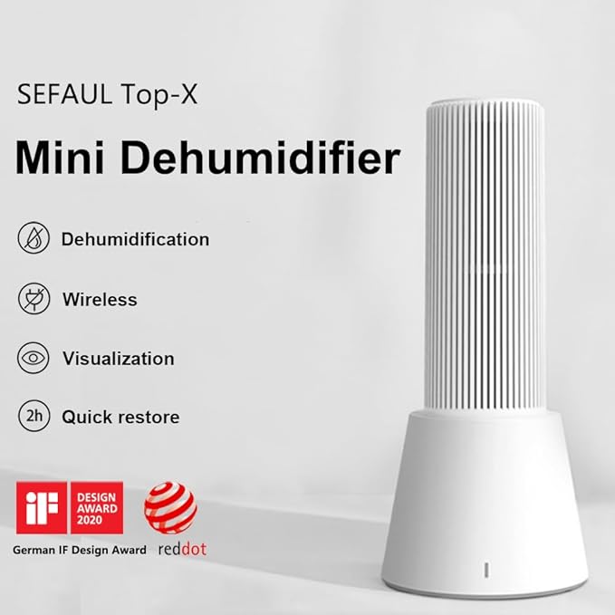 Reusable Cordless Gun Safe Mini Dehumidifier, Rechargeable with Heating Base, Quiet Small Portable Drier Stick for Space Room Bathroom Closet Car RV Boat Cabinet TOP-X-White 2+1