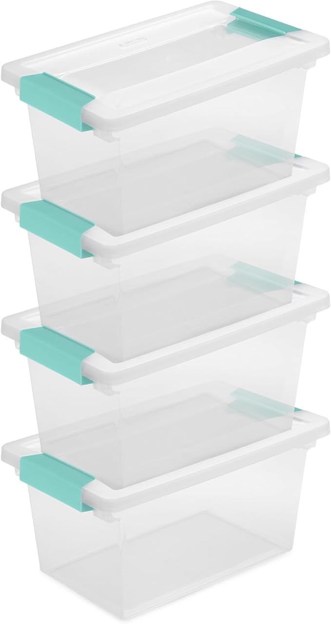 Sterilite 16-Pack Clip Box, Stackable Clear Plastic Bins with Latching Lids, Medium - Writing, Arts or Crafts Supplies Storage Containers for Home, Office, Classroom and Workshop Organization