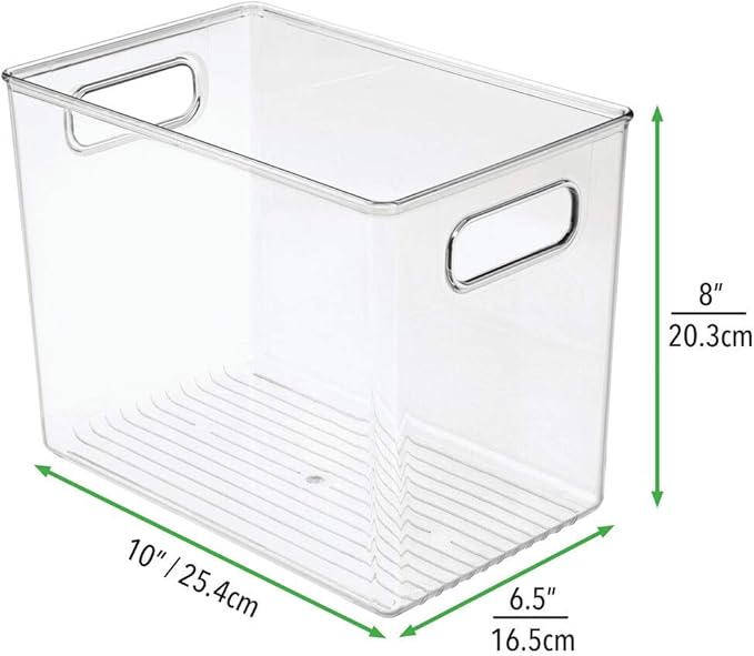 mDesign Plastic Modern Kitchen, Pantry Food Storage Container Bin w/ Handles - Cabinet, Fridge/Freezer, Countertop Organizer - Snacks/Drink/Appliances; Ligne Collection, Clear, 10x6.5x7.75 (Pack of 1)