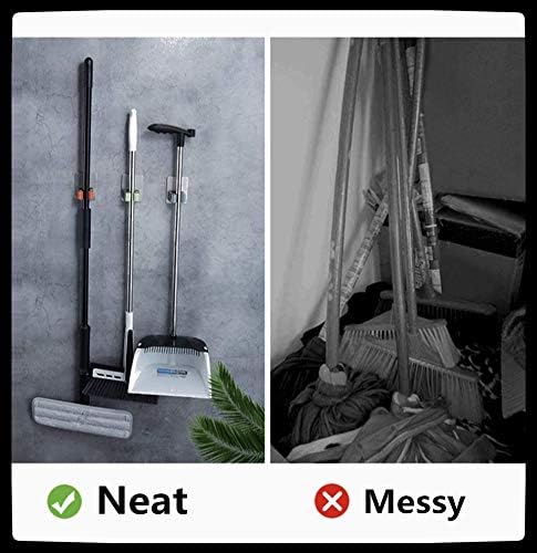 Fairy 2 Pack Stainless Steel Mop Broom Rack, Non-Perforated Self-Adhesive Hook Wall-Mounted Mop Rack, Heavy Duty Waterproof and Non-Slip for Bathroom, Kitchen, Garage