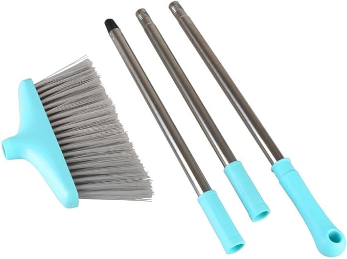 FGY Broom and Dustpan Set 48" Long Handle Broom and Collapsible Dust Pan Combo for Home Office Kitchen (Blue)