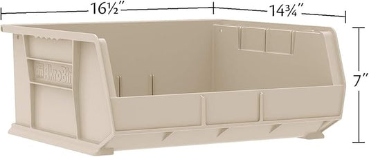 Akro-Mils 30250 AkroBins Plastic Storage Bins, Space-Saving Stackable Bins for Garage, Pantry, Craft Organization, 15" x 16" x 7", Stone, 6-Pack