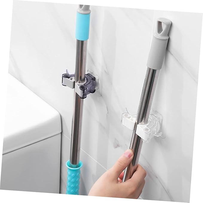 Garneck 4pcs Mop and Broom Holder Wall Mounted Mop Broom Hanger Clip Seamless Hook Home Organizer