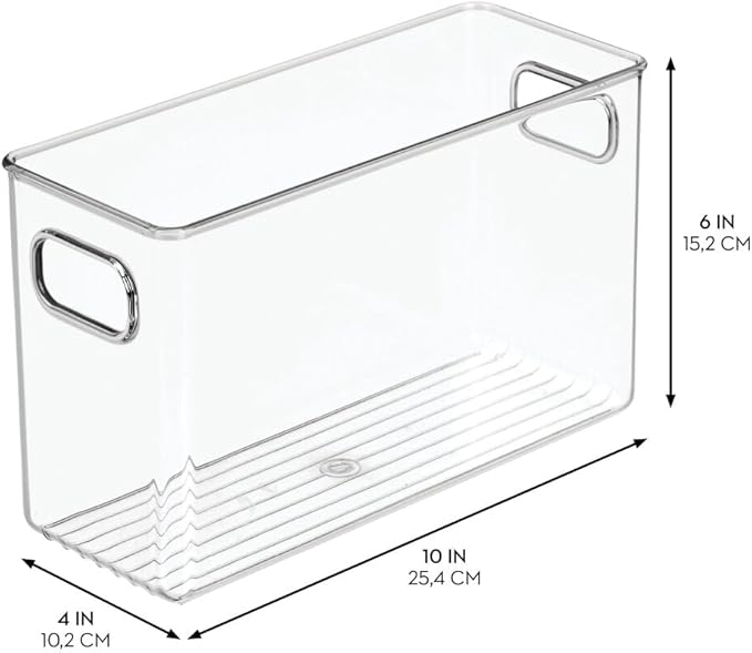 iDesign Pantry Storage Bins with Handles - Organizer Bins for Cabinets or Fridge - Set of 4 - Clear