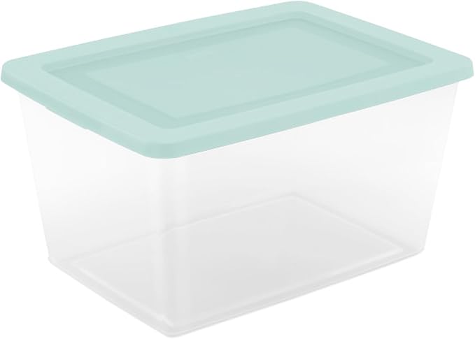 Sterilite 24 Pack Storage Boxes, Clear Plastic Stackable Containers, Lightweight Home Organizers with Snap Lids, 58 Quart, Mindful Mint
