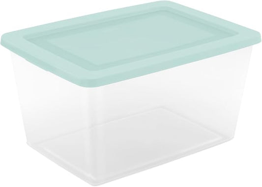 Sterilite 24 Pack Storage Boxes, Clear Plastic Stackable Containers, Lightweight Home Organizers with Snap Lids, 58 Quart, Mindful Mint
