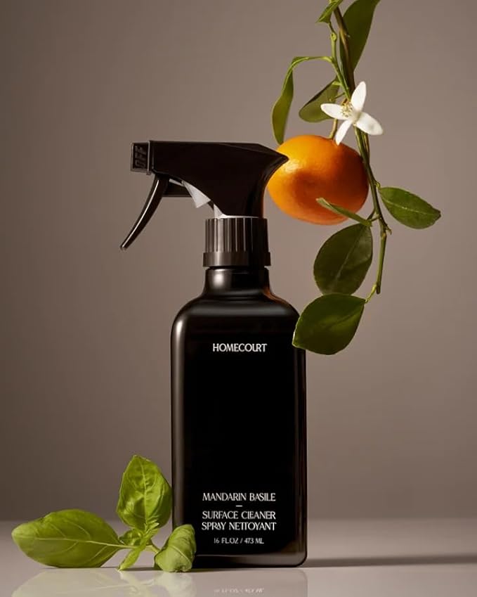 Homecourt All-Purpose Surface Cleaner Spray, Lifts Away Dirt, Smudges & Grease, For Bathroom, Kitchen & more, Clean Formula, Mandarin Basile, 16 fl oz, 2.0