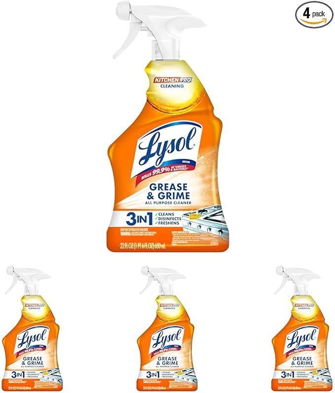 Lysol Pro Kitchen Spray Cleaner and Degreaser, Antibacterial All Purpose Cleaning Spray for Kitchens, Countertops, Ovens, and Appliances, Citrus Scent, 22oz (Pack of 4)