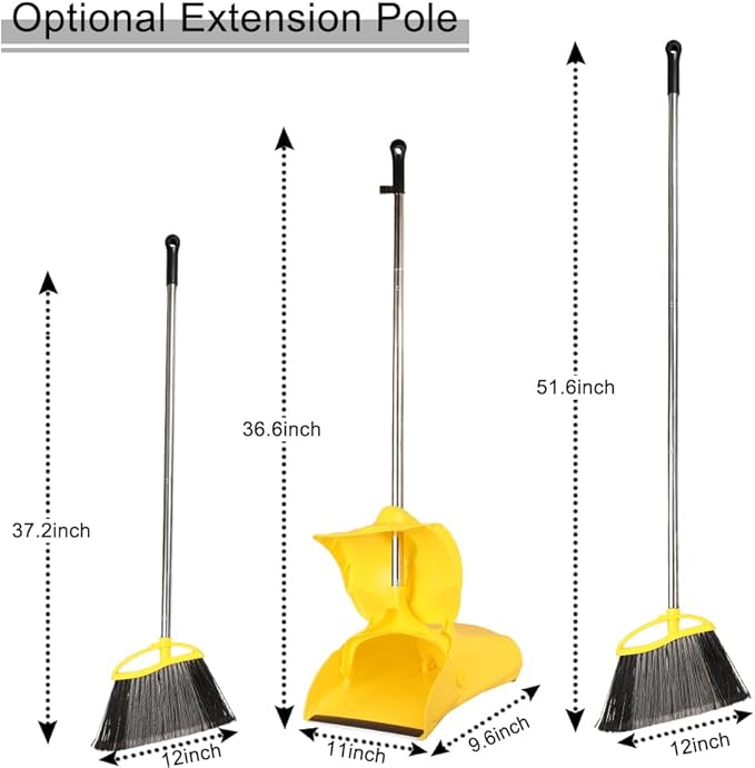 Heavy Duty Outdoor Broom and Dustpan Set - 145CM Extra Long Handle, Stiff Bristles for Tough Debris, Angled Broom Head - Ideal for Garage, Patio, Garden Kitchen House Floor Cleaning