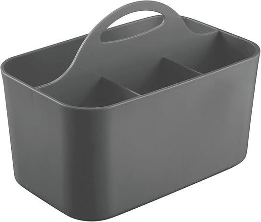 mDesign Small Plastic Shower/Bath Storage Organizer Caddy Tote with Handle for Dorm, Shelf, Cabinet - Hold Soap, Shampoo, Conditioner, Combs, Brushes, Lumiere Collection, Dark Gray