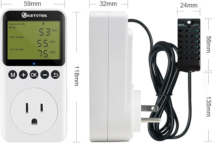 Digital Humidity Controller Outlet Plug 120v 15A Humidistat Countdown Control Switch for Greenhouse Reptile Bathroom Vent Fan Humidifier Dehumidifier