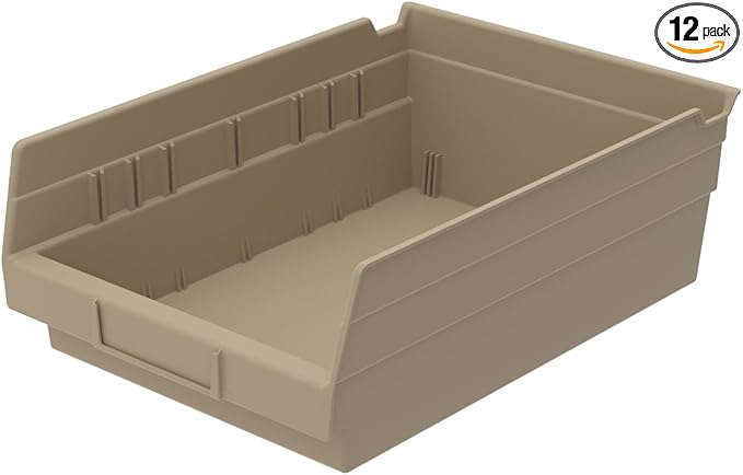 Akro-Mils 30150 12-Inch by 8-Inch by 4-Inch Plastic Nesting Shelf Bin Box, Sandstone, Case of 12