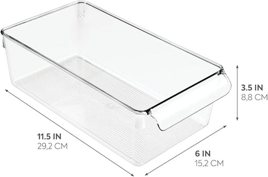 iDesign Linus Plastic Fridge and Freezer Storage Organizer Bin with Handle, Clear Container for Food, Drinks, Produce Organization, BPA-Free , 11.5" x 6" x 3.5", Clear