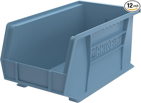 Akro-Mils 30240 AkroBins Plastic Storage Bins, Space-Saving Stackable Bins for Garage, Pantry, Craft Organization, 15-Inch x 8-Inch x 7-Inch, Light Blue, 12-Pack