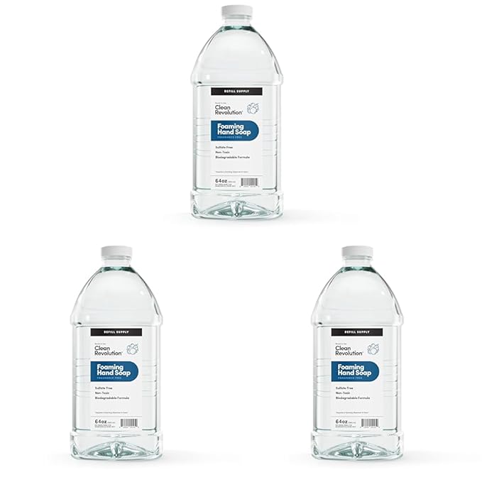 Clean Revolution Foaming Hand Soap Refill Supply Container, Ready to Use Formula, Fragrance Free, 64 Fl Oz (Pack of 3)