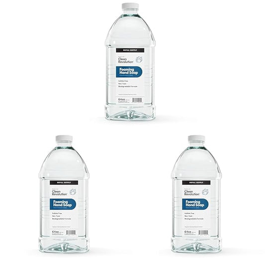 Clean Revolution Foaming Hand Soap Refill Supply Container, Ready to Use Formula, Fragrance Free, 64 Fl Oz (Pack of 3)