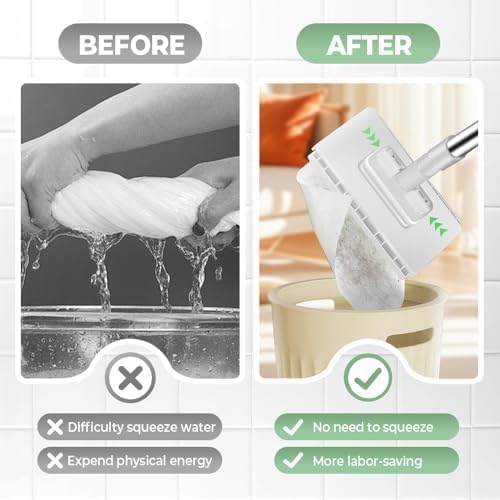 Disposable Dust Mop with Pressure Clamping System, 39 inch Long Handle Wet and Dry Flat Mopping Sweeper Stick with Locking Head & Sweeping Cloths for Multi Surface Floor Cleaning (1 mop+5 Clothes)