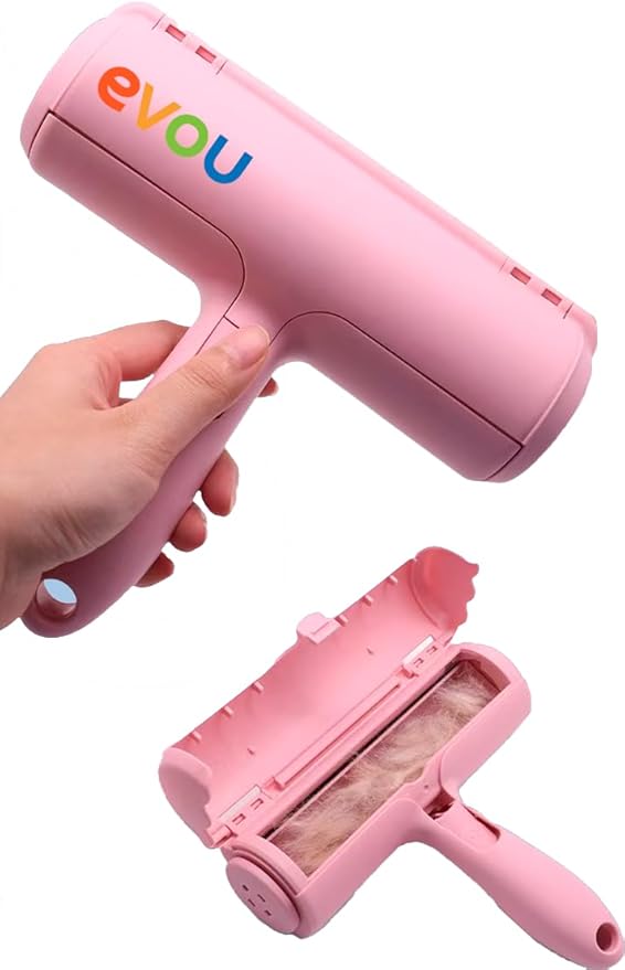 Evou Pet Hair Remover (Cat and Dog), Reusable Lint Roller for Furniture, Couch, Carpet, Car, Clothing and Bedding, Portable, Multi-Surface Fur Removal Tool (Pink)