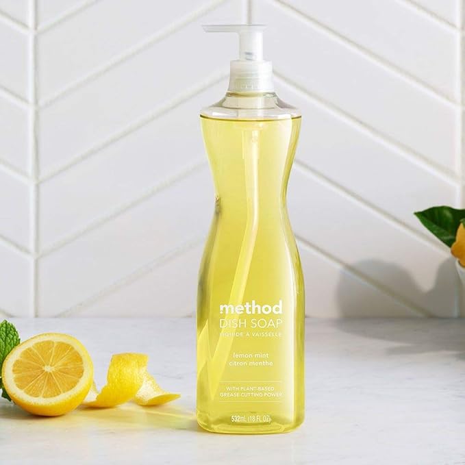 Method Gel Dish Soap Liquid, Lemon Mint, Tough on Grease, 18 Fl Oz (Pack of 6