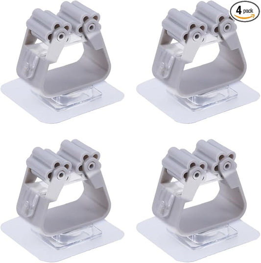 Broom and Mop Holder Clip 4 Pcs Mop Broom Wall Mounted Heavy Duty with Plastic Hooks Hanger No Drilling Mop Gripper for Home Bathroom Kitchen (Gray)
