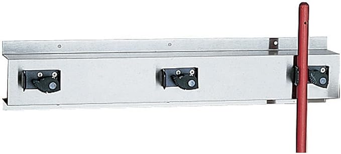 Bobrick 223x24 304 Stainless Steel Mop and Broom Holder, Holds 3 Mops, Satin Finish, 24" Length x 5" Height