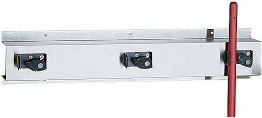 Bobrick 223x24 304 Stainless Steel Mop and Broom Holder, Holds 3 Mops, Satin Finish, 24" Length x 5" Height