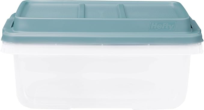 Hefty HI-RISE 18 Qt Plastic Storage Bins with Lids, 8 Pack Clear Stackable Containers with Secure Latching Handles, Under Bed Storage Boxes for Clothes, Shoes, Toys, Closet Organization