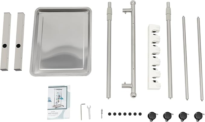 Broom Holder, Broom Rack Mop Rack Stand Cart, Stainless Steel Movable Floor Standing Cleaning Tool Rack, Cleaning Supplies Organizer for Schools, Hospitals, Factories, Hotels, Restaurant