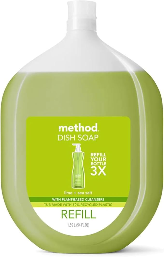 Method Gel Dish Soap Refill, Lime + Sea Salt Scent, Powerful Cleaning Formula, Large Refill Tub, Cuts Through Grease, 54 Fl Oz