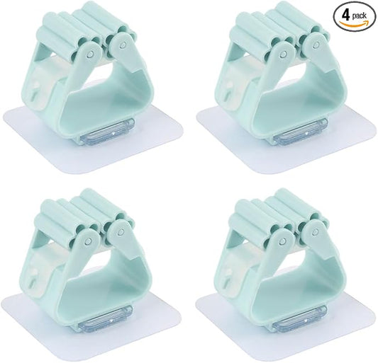 Broom And Mop Holder Clip 4 Pcs Mop Broom Wall Mounted Heavy Duty With Plastic Hooks Hanger No Drilling Mop Gripper For Home Bathroom Kitchen (green)