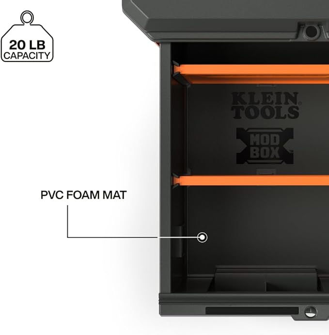 Klein Tools 54843MB MODbox Compact Single Drawer Box, Half Width, Tool Storage Drawer with Ball Bearing Slides, Dividers Included, PVC Foam Mat