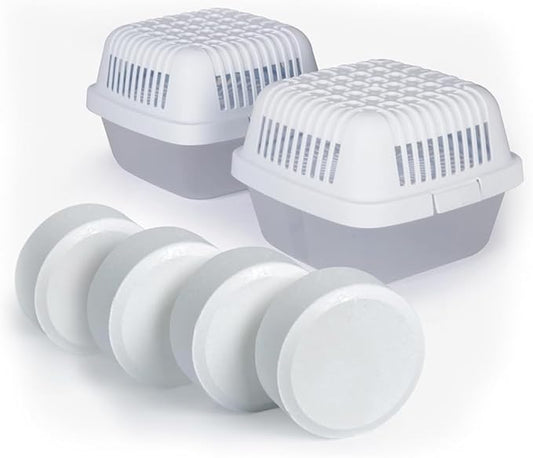 HUMYDRY Moisture Absorber Dehumidifier for Home, Smart Pack of 2 Dehumidifiers of 15.9oz with 4 Refills, No Electricity, Reusable Moisture Absorbers for Bedroom, Kitchen, Safes, RV, Boat, Basements
