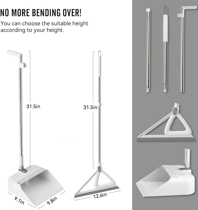 Household Broom with Dustpan, Magic Silicone Broom, Magic Broom with Extra-Long Adjustable Aluminum Handle for Floor, Glass, and Tile (White M1) (M1)