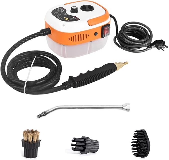 Irishom 2500W Handheld Steam Cleaner High Temperature Pressurized Steam Cleaning Machine Portable Car Steamer with Brush Heads (Orange)