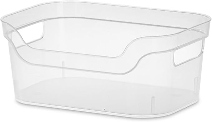 Sterilite 9.5 x 6.5 x 4 Inch Small Open Scoop Front Clear Storage Bin with Comfortable Carry Through Handles for Household Organization (64 Pack)