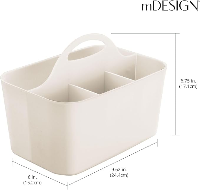 mDesign Small Plastic Shower/Bath Storage Organizer Caddy Tote with Handle for Dorm, Shelf, Cabinet - Hold Soap, Shampoo, Conditioner, Combs, Brushes, Lumiere Collection, Cream/Beige (Pack of 2)