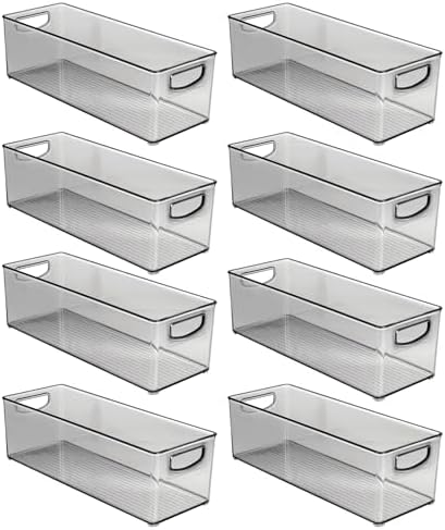mDesign Plastic Video Game and DVD Storage Organizer - Game and Movie Disc Holder Bin with Handles for Home Media Console Stand and Closet Shelf - Ligne Collection - 8 Pack - Smoke Gray
